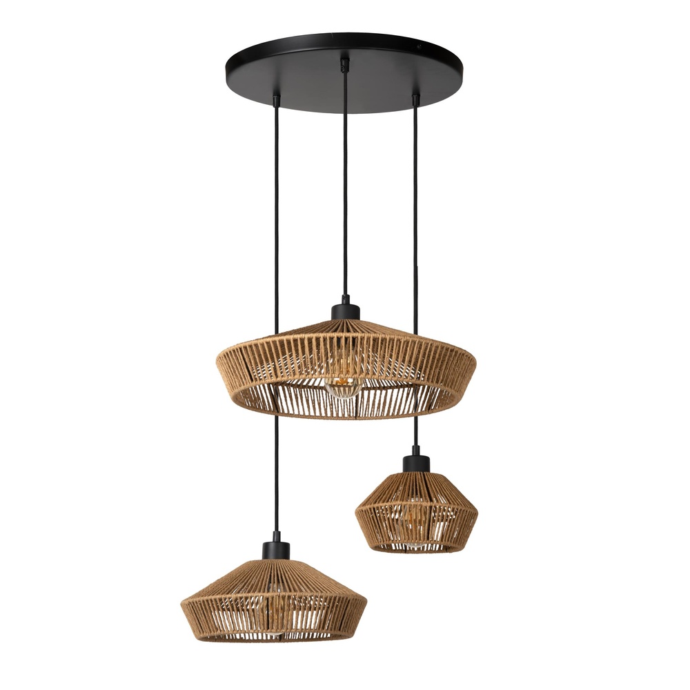 Lucide HanglampYunkai Ø 60cm zwart met rotan - 10413/03/72